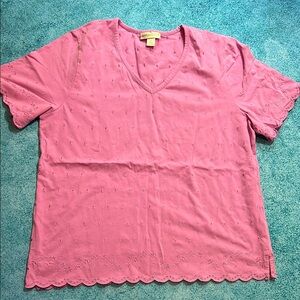 Pink Eyelet V-Neck Top